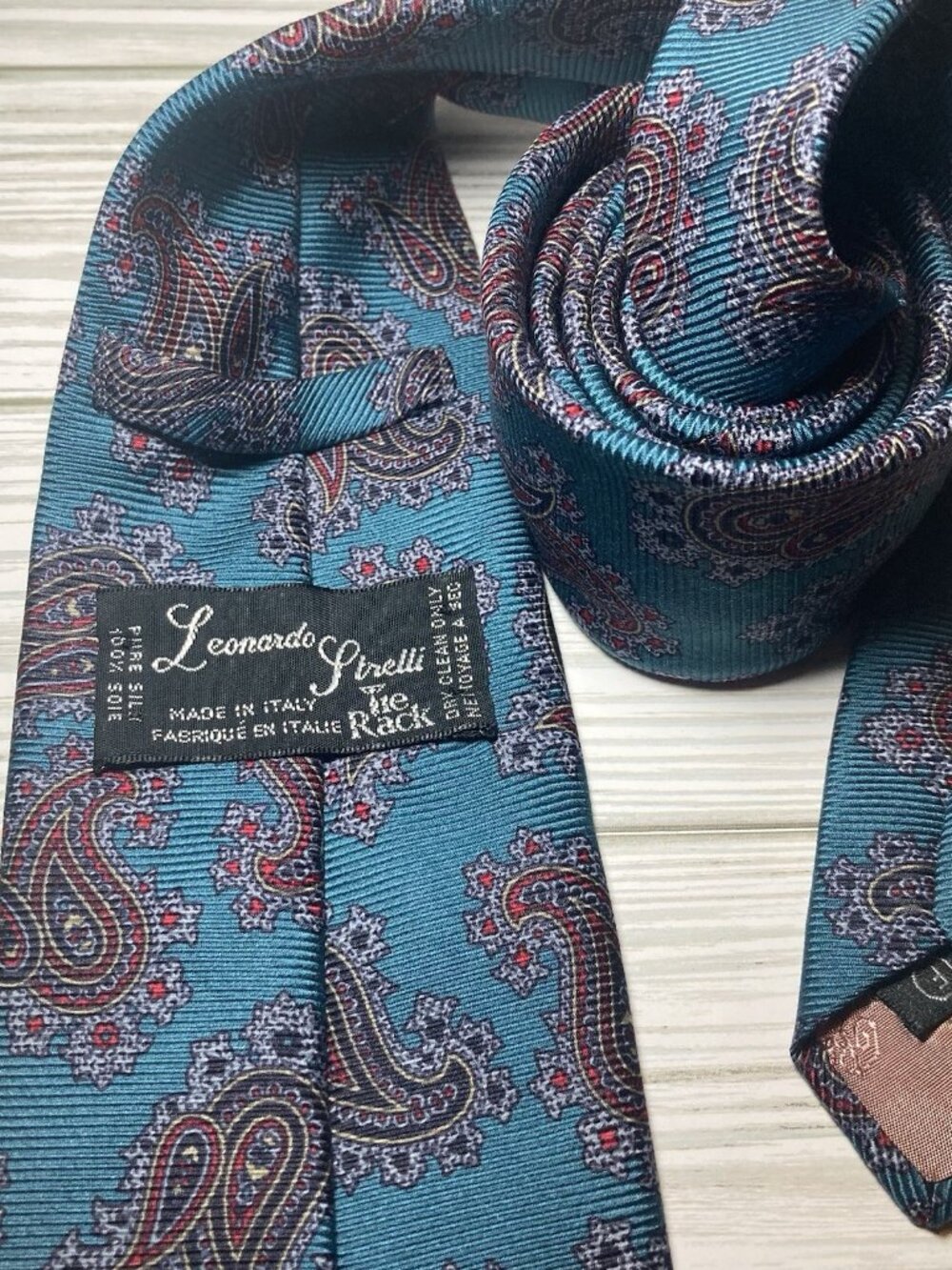 Leonardo Strelli Tie Rack 100% Silk Neck Tie Paisley Multi color Made in Italy - Picture 3 of 4